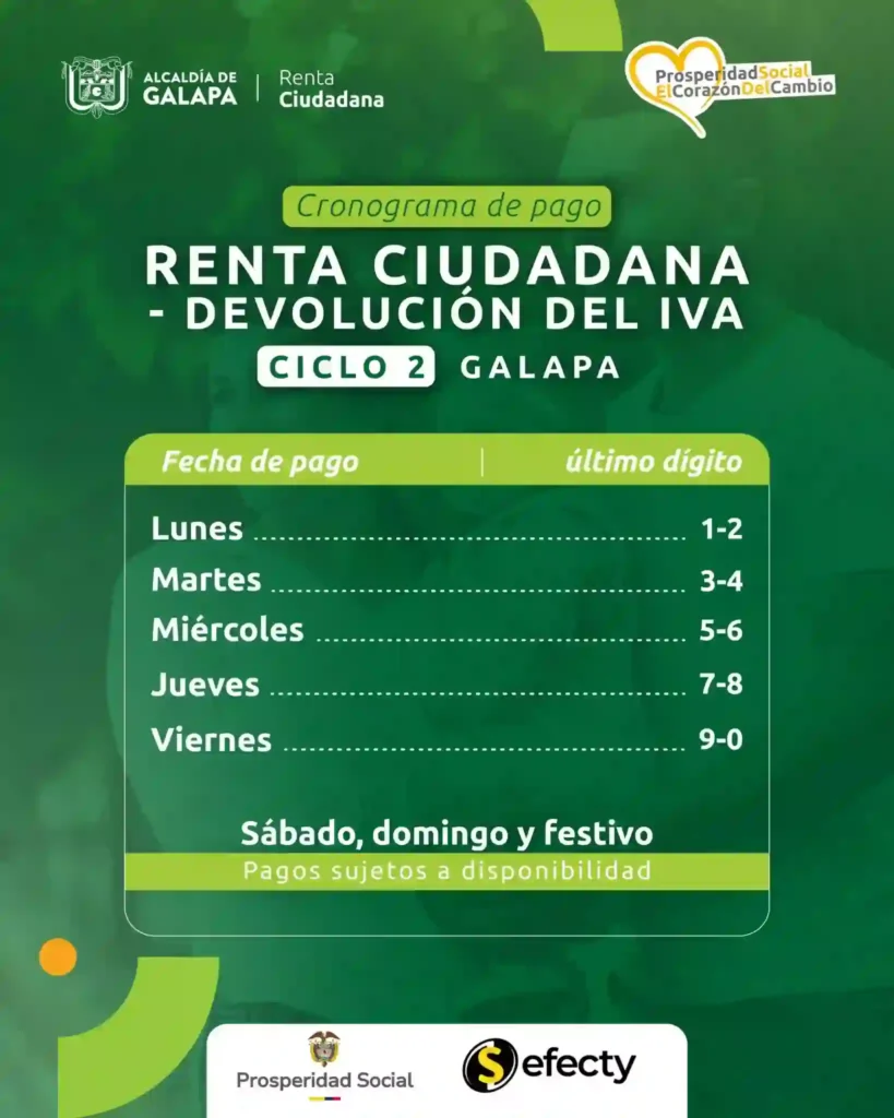Calendario de Pago Pico y Cedula de Renta Ciudadana Efecty
