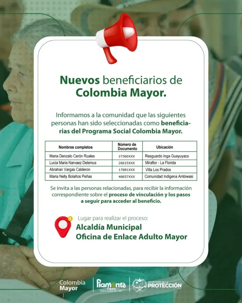 Nuevos beneficiarios Colombia Mayor